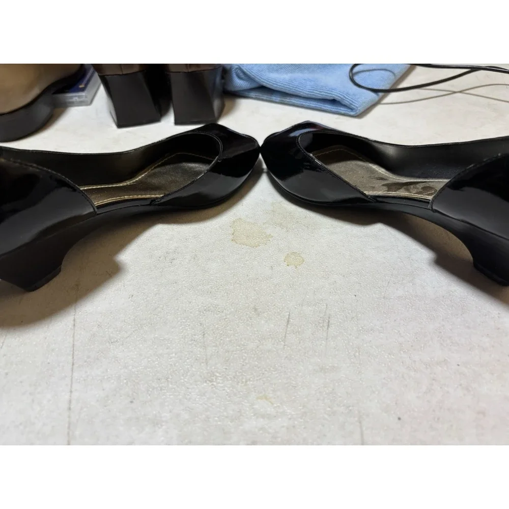 Steve Madden Vintage Pumps Black High Heels,‎ Size 7.5Open Toe, Leather
